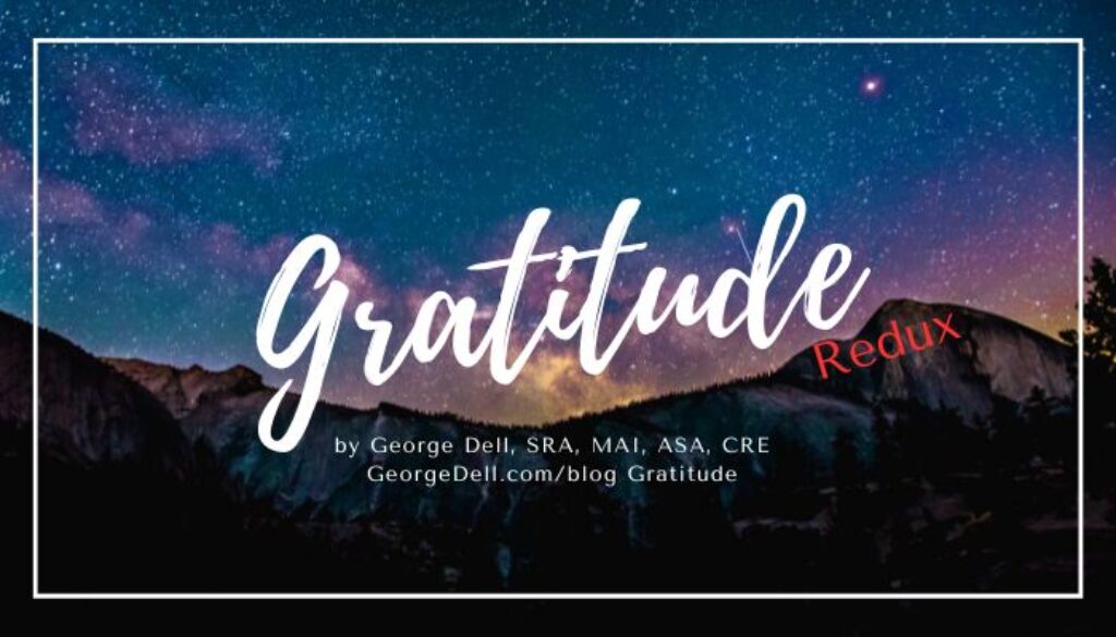 Text: Gratitude Redux against the backdrop of stars